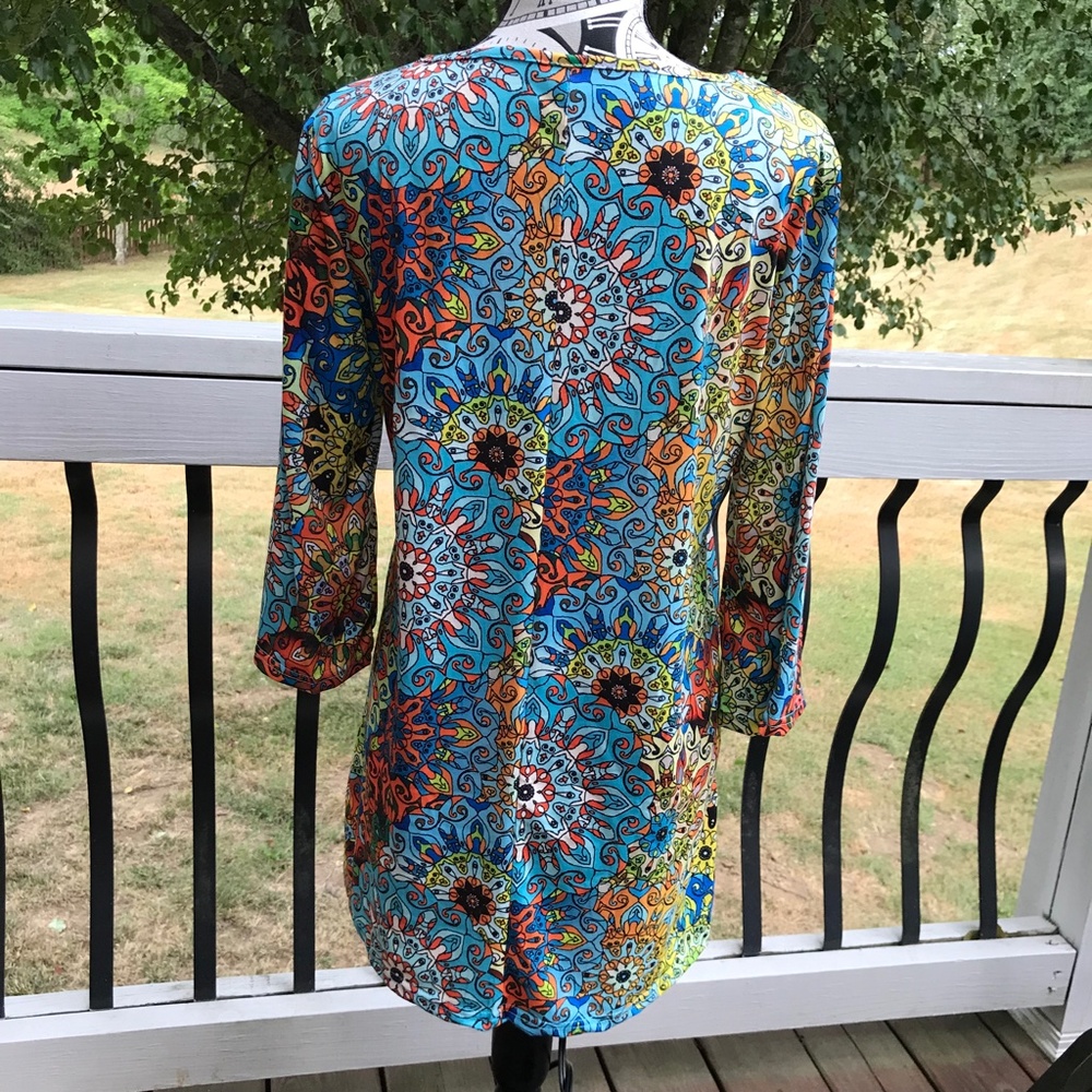 Mandala/Stained Glass Print V Neck Tunic/Mini Dress Multicolor Boho | M / L - Picture 9 of 10
